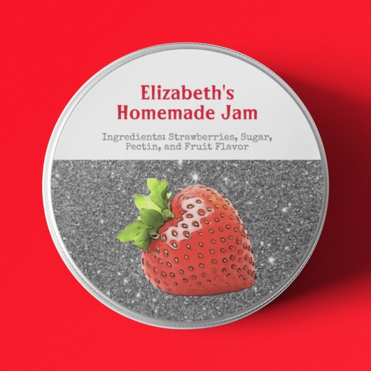 Homemade Strawberry Jam Custom Sparkle Silver Red Runder Aufkleber