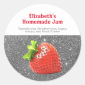 Homemade Strawberry Jam Custom Sparkle Silver Red Runder Aufkleber (Vorderseite)