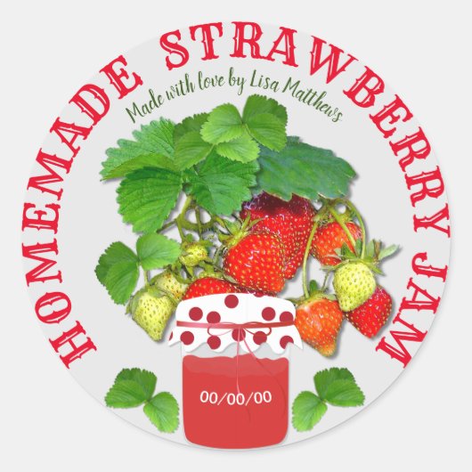 Homemade Strawberry Jam Custom Text Runder Aufkleber (Vorderseite)