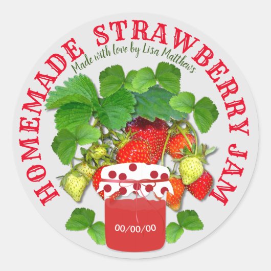 Homemade Strawberry Jam Custom Text Runder Aufkleber (Vorderseite)