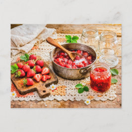 Homemade Strawberry Jam in Rustic Vintage Kitchen Postkarte