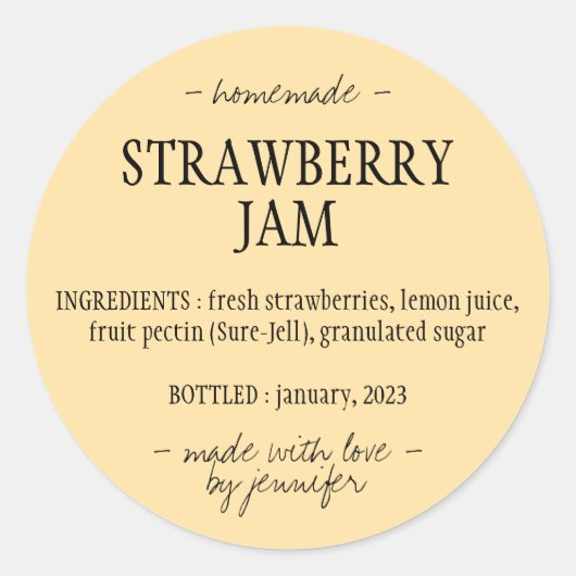 Homemade Strawberry Jam Ingredients gelb Runder Aufkleber (Vorderseite)