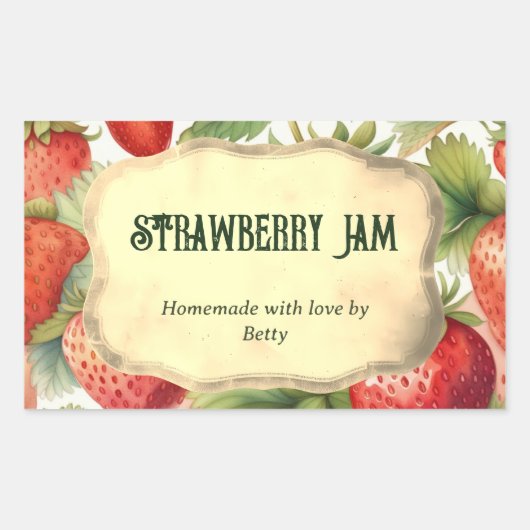 Homemade Strawberry Jam Jar Label Rechteckiger Aufkleber (Vorderseite)