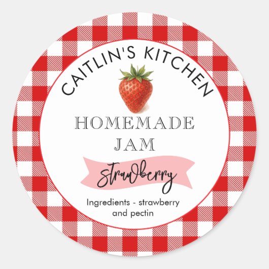 Homemade Strawberry Jam Label | Benutzerdefinierte Runder Aufkleber (Vorderseite)