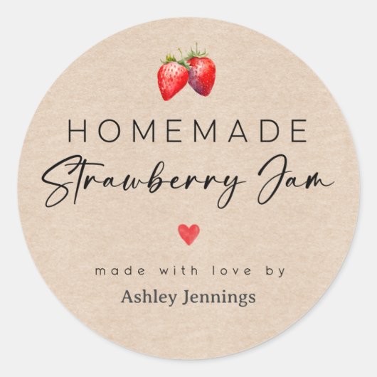 Homemade Strawberry Jam Label Canning Stickers (Vorderseite)