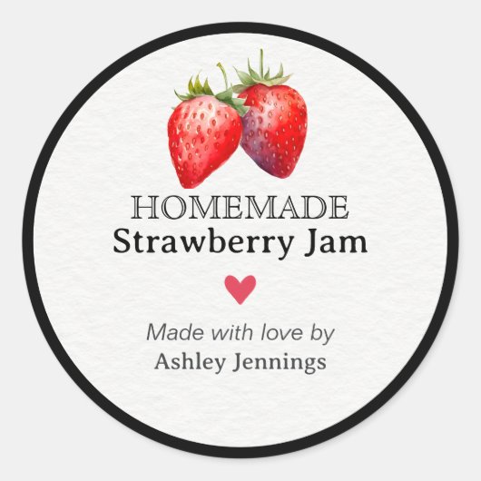 Homemade Strawberry Jam Label | Custom Sticker (Vorderseite)