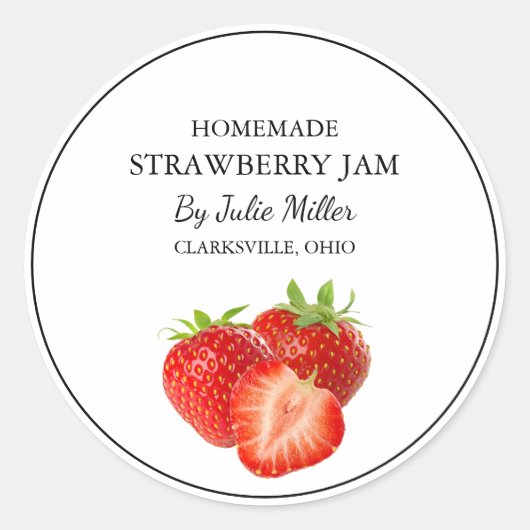 Homemade Strawberry Jam Label für kleine Unternehm Runder Aufkleber (Vorderseite)
