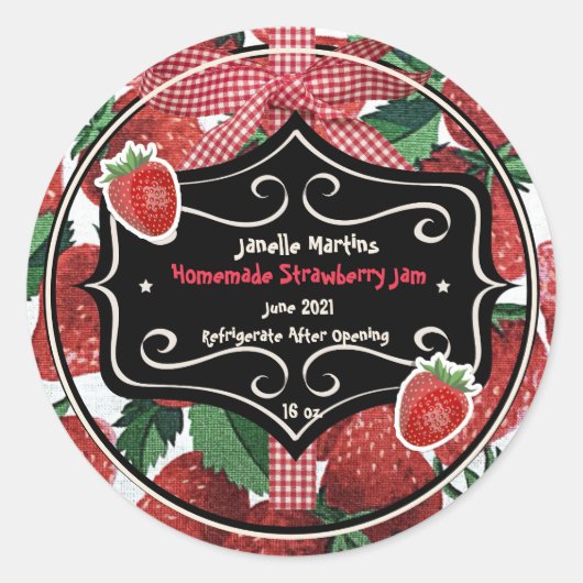 Homemade Strawberry Jam Personalisiert Runder Aufkleber (Vorderseite)