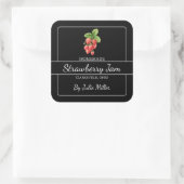 Homemade Strawberry Jam Square Label Black Quadratischer Aufkleber (Tasche)