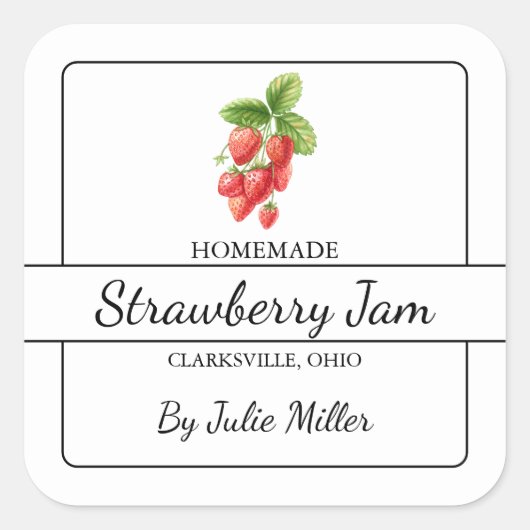 Homemade Strawberry Jam Square Label Quadratischer Aufkleber (Vorderseite)