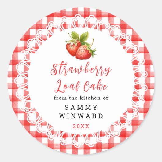Homemade Strawberry Loaf Cake Label Runder Aufkleber (Vorderseite)