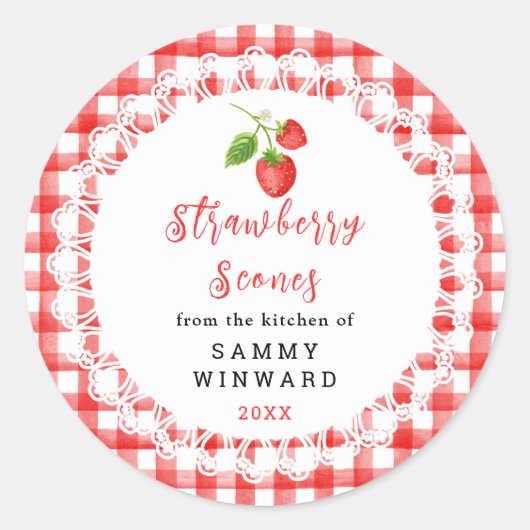 Homemade Strawberry Scones Label Runder Aufkleber (Vorderseite)