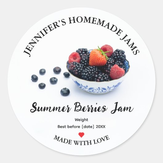 Homemade Summer Berries Jam Jar Label Runder Aufkleber (Vorderseite)