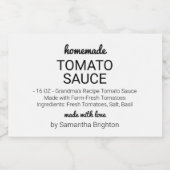Homemade Tomato Sauce Custom Küche Pantry Lebensmitteletikett (Einzelnes Label)