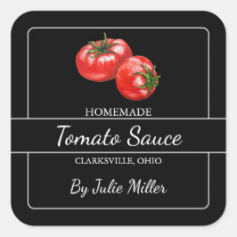 Homemade Tomato Sauce Square Etikett Schwarz Quadratischer Aufkleber