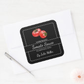 Homemade Tomato Sauce Square Etikett Schwarz Quadratischer Aufkleber (Umschlag)