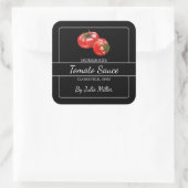 Homemade Tomato Sauce Square Etikett Schwarz Quadratischer Aufkleber (Tasche)