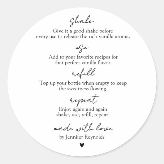 Homemade Vanilla Extract Shake Use Refill Repeat Runder Aufkleber (Vorderseite)