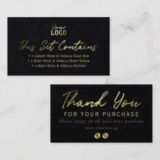 Homemade-Wellness-Center-Set in Goldtext auf Schwa Visitenkarte (Vorne/Hinten)