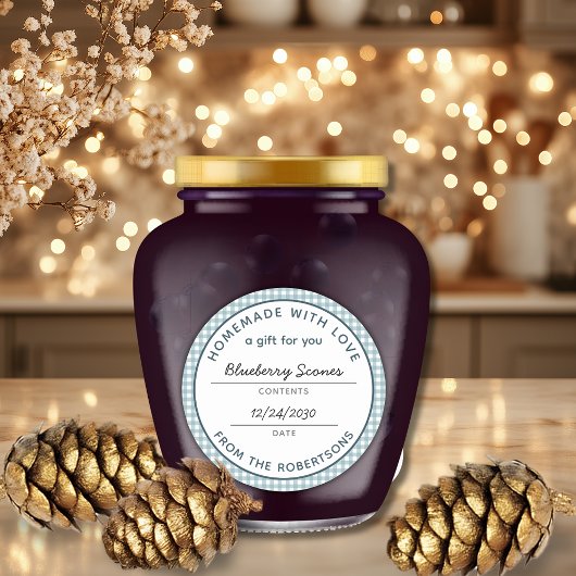 Homemade with Love Teal Gingham Food Gift Runder Aufkleber