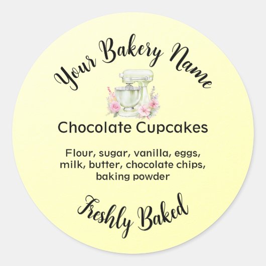 Homemed Cake Business Logo Backing Label gelb Runder Aufkleber (Vorderseite)
