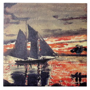 Homer - Sunset Fires, Aquarellmalerei, Fliese