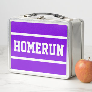 HOMERUN Helles Lila Sportliches Text Weiß Streifen Metall Brotdose