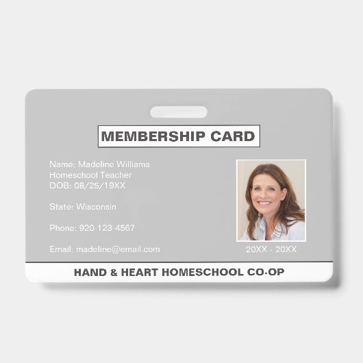 Homeschool CO-OP Parent-ID-Abzeichen Ausweis (Vorderseite)