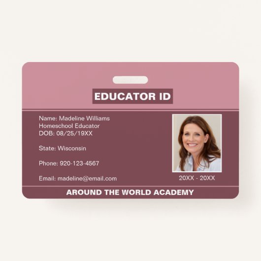 Homeschool Educator ID Blush Pink Abzeichen Ausweis (Vorderseite)
