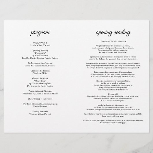 Homeschool Graduation Program Folded Pamphlet Flyer (Hinten)