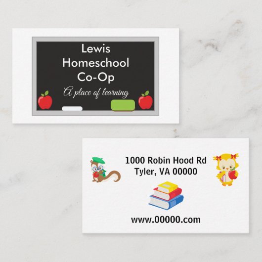 Homeschool Korb-Tafel mit Äpfeln Visitenkarte (Vorne/Hinten)
