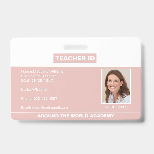 Homeschool Lehrer ID Abzeichen Rose Gold Ausweis (Vorderseite)