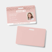 Homeschool Lehrer ID Rose Gold Glitzer Abzeichen Ausweis (Vorder- & Rückseite)