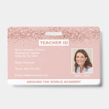 Homeschool Lehrer ID Rose Gold Glitzer Abzeichen