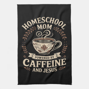 Homeschool-Mutter, angetrieben von Koffein und Jes Geschirrtuch