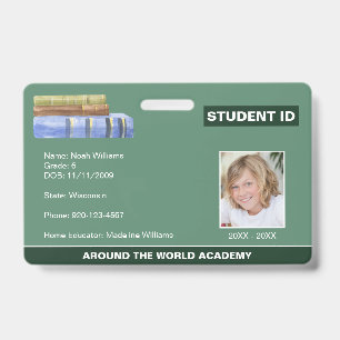 Homeschool-Schüler-ID Buchstapel Abzeichen Ausweis