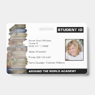 Homeschool-Schüler-ID Buchstapel-Abzeichen Ausweis