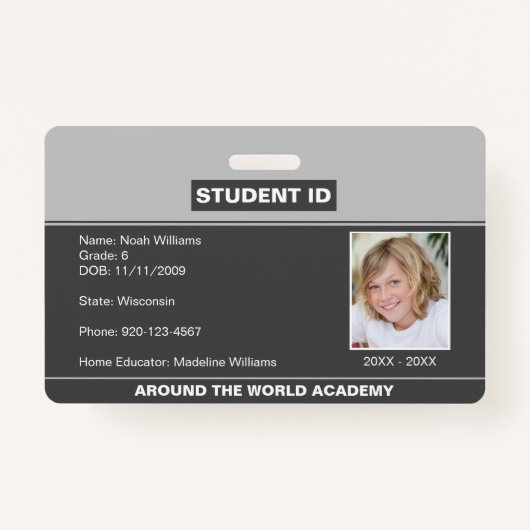 Homeschool Student ID Abzeichen Grau Ausweis (Vorderseite)