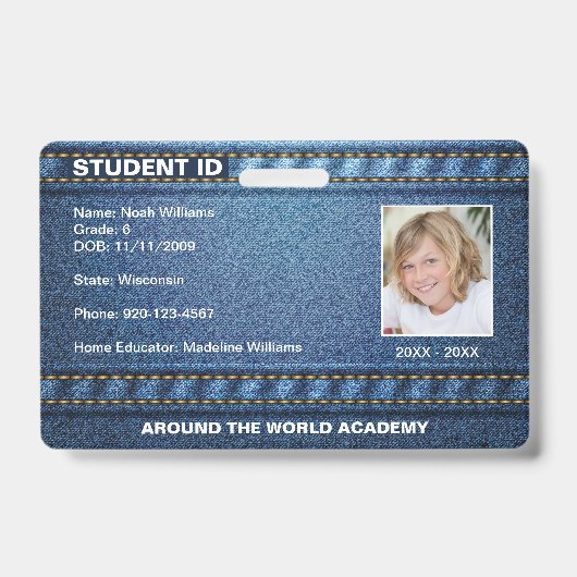 Homeschool Student ID Denim Jean Ausweis (Front)