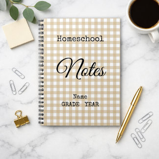 Homeschool Tan Gingham Muster Zurück zur Schule Notizblock