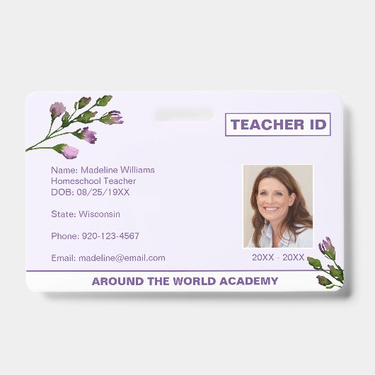 Homeschool Teacher Floral ID Abzeichen Ausweis (Vorderseite)