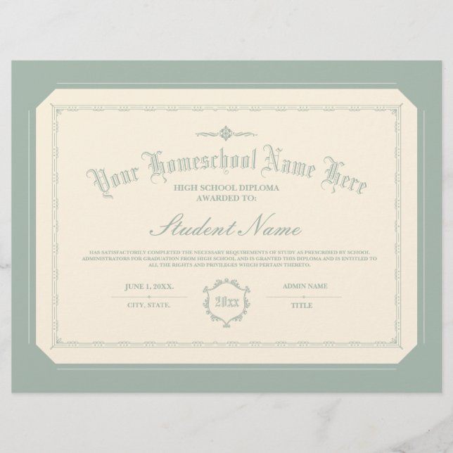 Homeschooldiplom Traditionelles weiches Grün (Vorderseite)