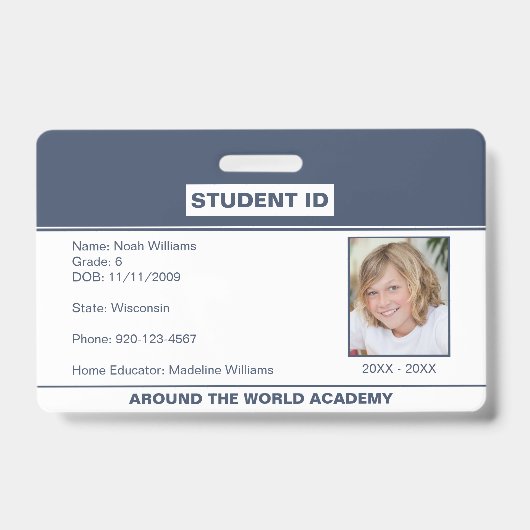 Homeschoor Student ID Abzeichen Blue White Ausweis (Front)