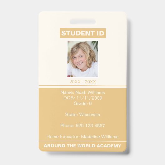 Homeschoor Student ID Abzeichen Gold Ausweis (Front)