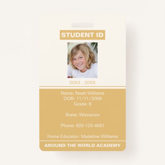 Homeschoor Student ID Abzeichen Gold Ausweis (Vorderseite)