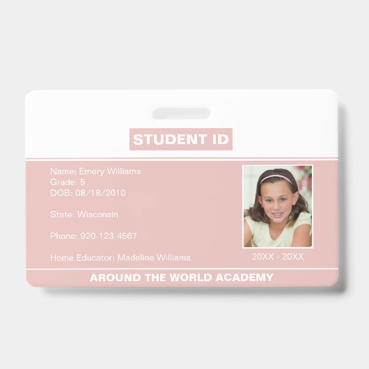 Homeschoor Student ID Abzeichen Rose Gold Ausweis (Front)