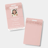 Homeschoor Student ID Rose Gold Glitzer Abzeichen Ausweis (Vorder- & Rückseite)