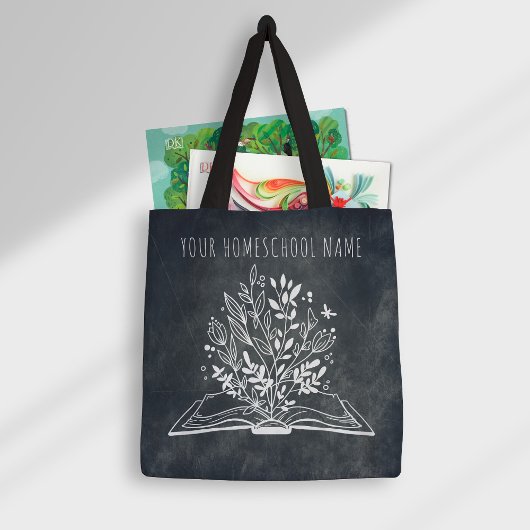 Homeschoschule Name Minimalistisch Blumenbuch Tasche