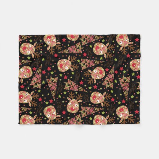 Homespun frohe Weihnachtsmuster Fleecedecke (Vorderseite (Horizontal))