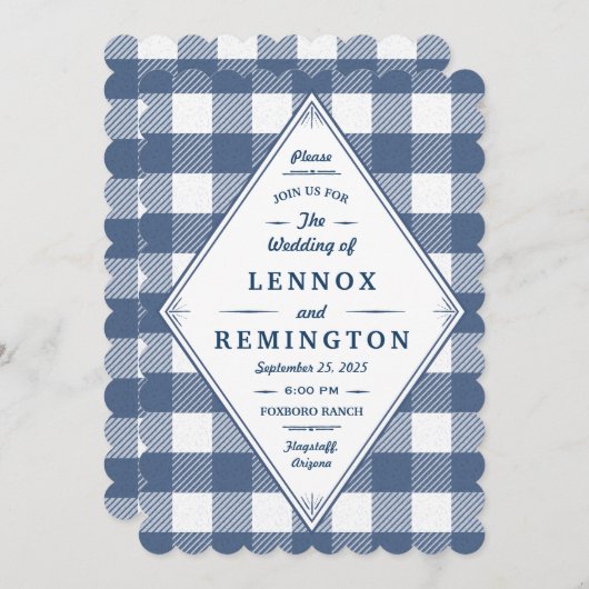 Homespun Gingham Wedding Einladung (Vorne/Hinten)